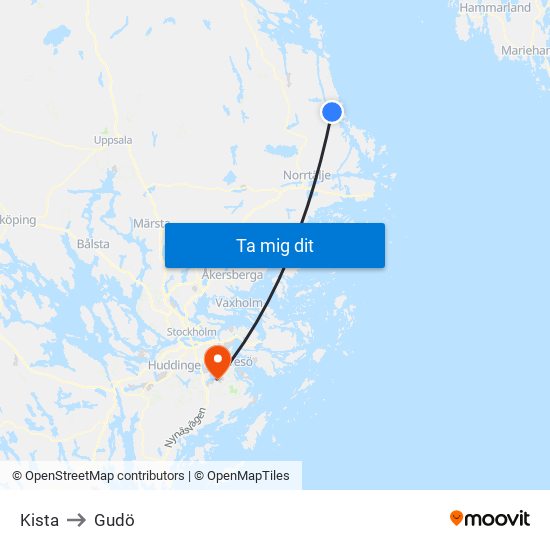 Kista to Gudö map