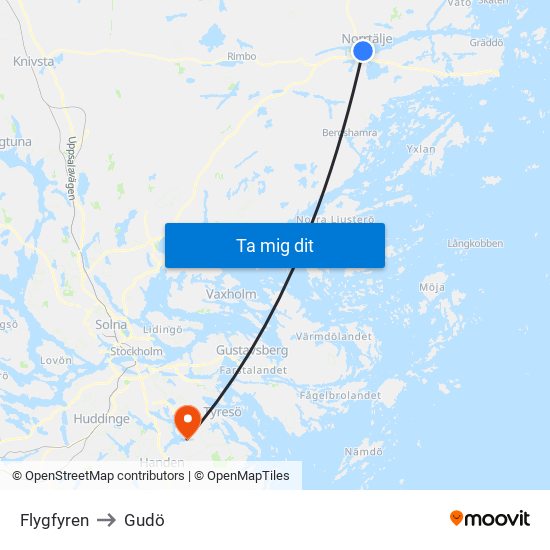 Flygfyren to Gudö map