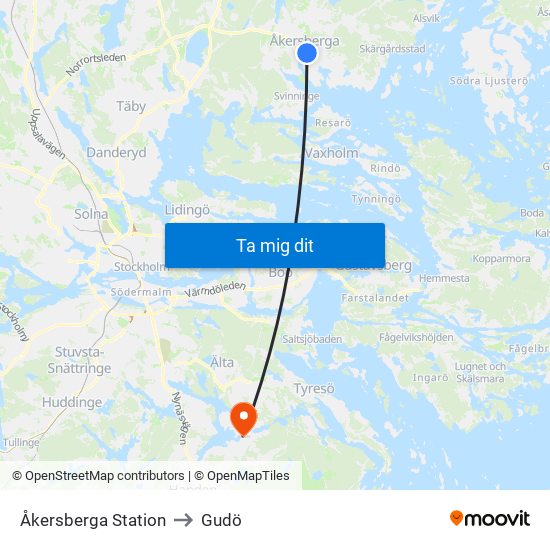 Åkersberga Station to Gudö map