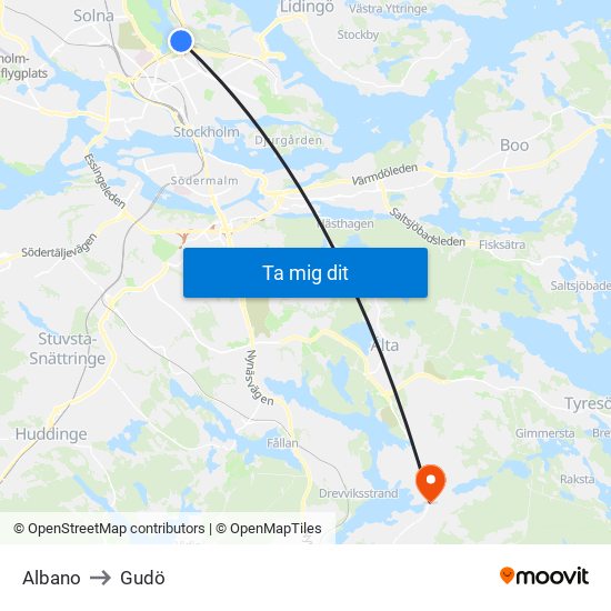 Albano to Gudö map
