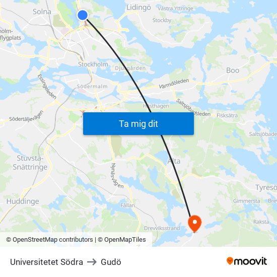 Universitetet Södra to Gudö map