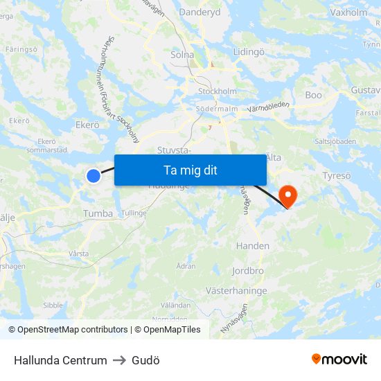 Hallunda Centrum to Gudö map