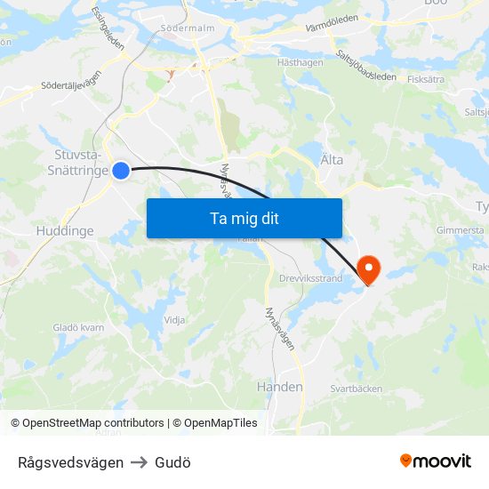 Rågsvedsvägen to Gudö map