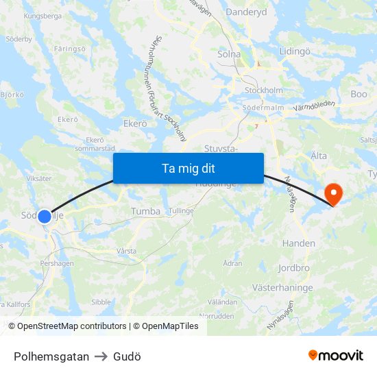 Polhemsgatan to Gudö map