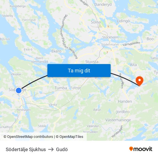 Södertälje Sjukhus to Gudö map