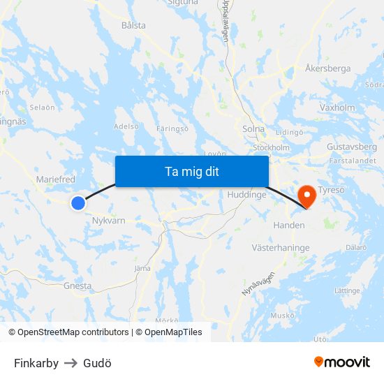 Finkarby to Gudö map