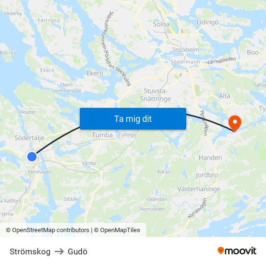 Strömskog to Gudö map