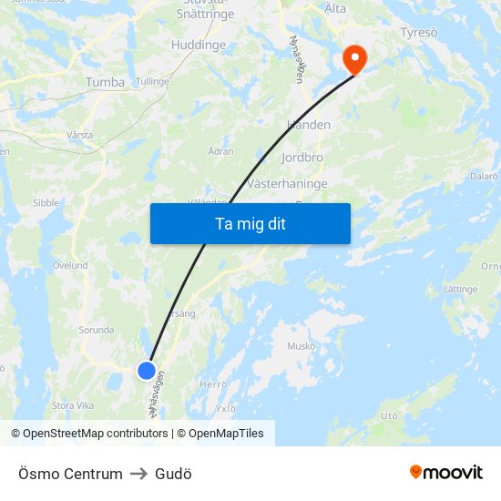 Ösmo Centrum to Gudö map