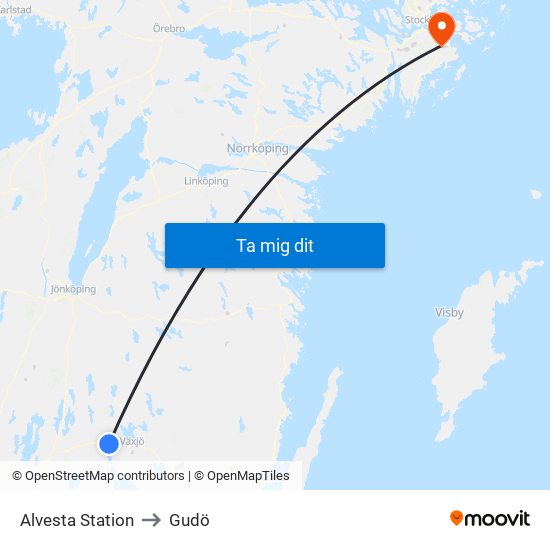 Alvesta Station to Gudö map