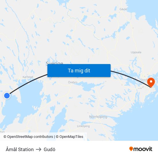 Åmål Station to Gudö map