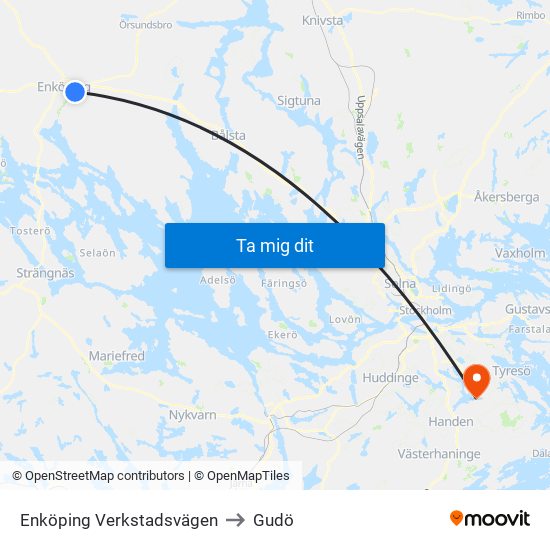 Enköping Verkstadsvägen to Gudö map