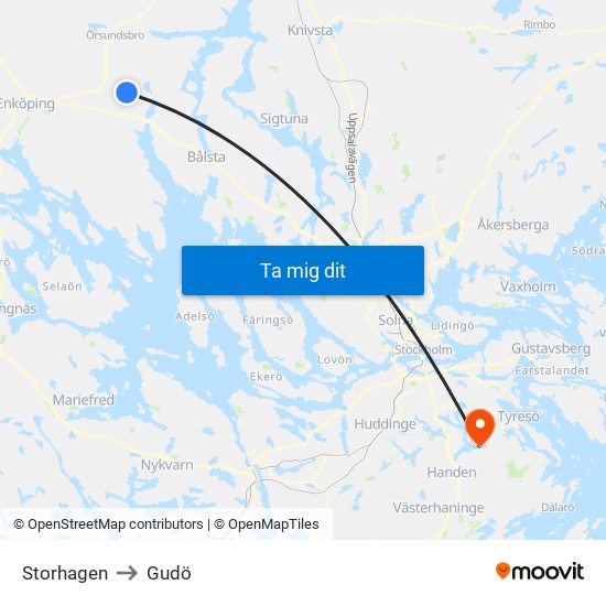 Storhagen to Gudö map