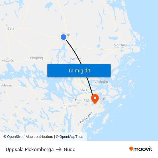 Uppsala Rickomberga to Gudö map