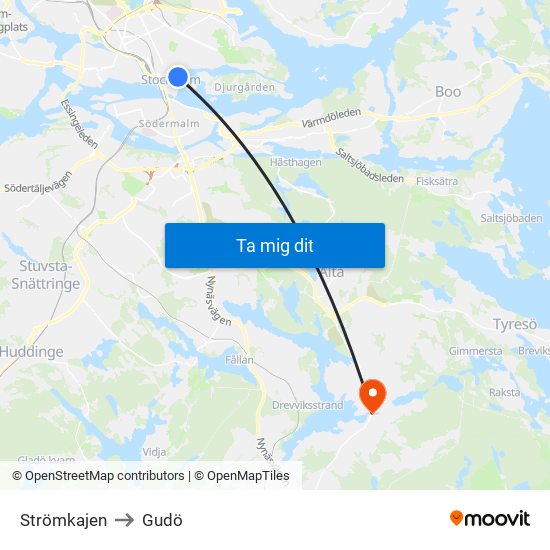 Strömkajen to Gudö map