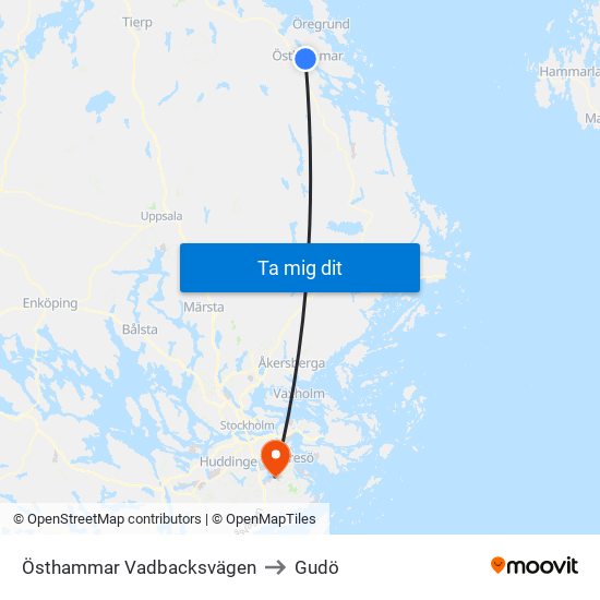 Östhammar Vadbacksvägen to Gudö map