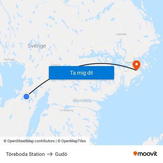 Töreboda Station to Gudö map