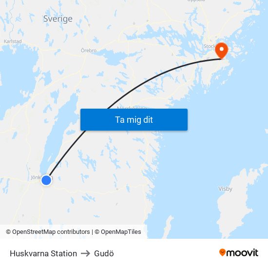 Huskvarna Station to Gudö map