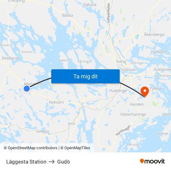 Läggesta Station to Gudö map