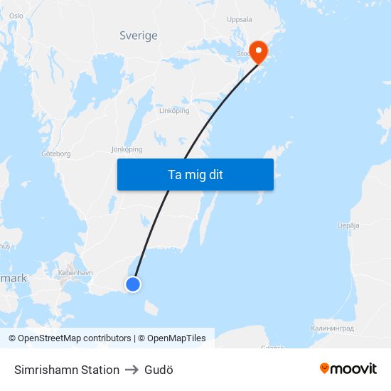 Simrishamn Station to Gudö map