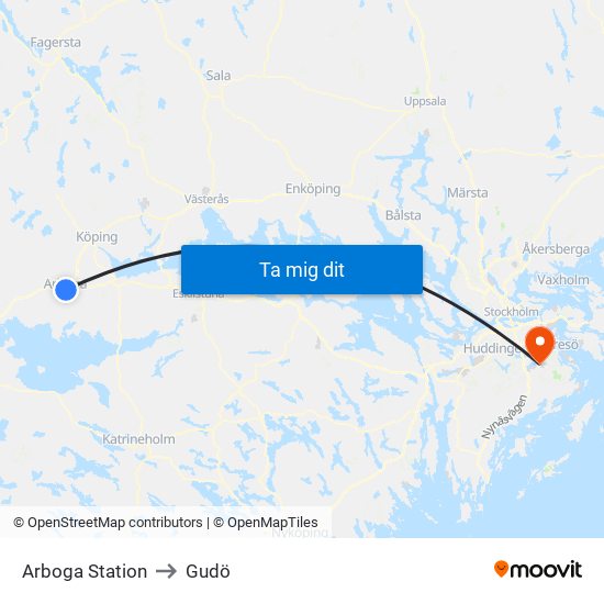 Arboga Station to Gudö map