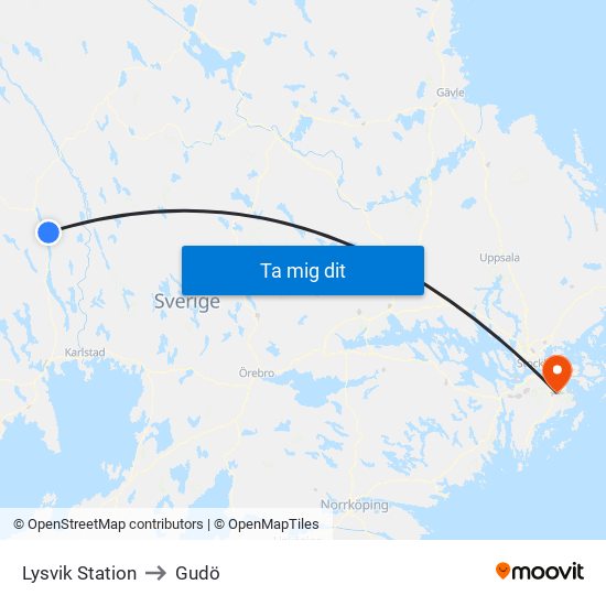 Lysvik Station to Gudö map