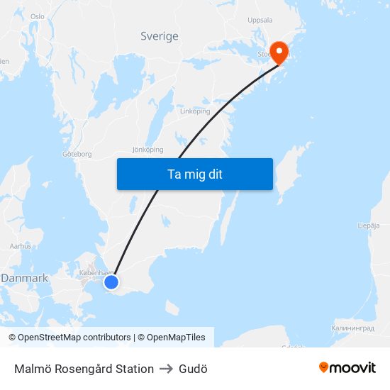 Malmö Rosengård Station to Gudö map