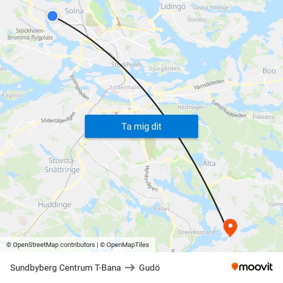 Sundbyberg Centrum T-Bana to Gudö map