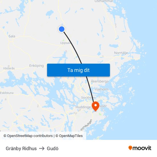 Gränby Ridhus to Gudö map