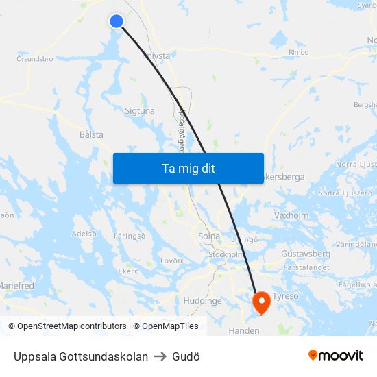 Uppsala Gottsundaskolan to Gudö map