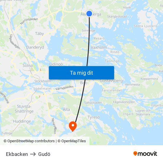Ekbacken to Gudö map