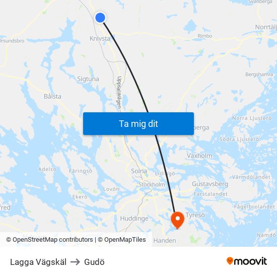 Lagga Vägskäl to Gudö map