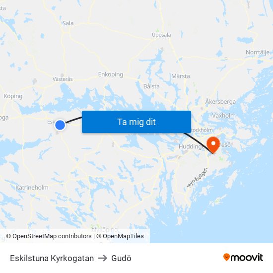 Eskilstuna Kyrkogatan to Gudö map