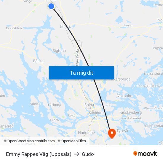 Emmy Rappes Väg (Uppsala) to Gudö map