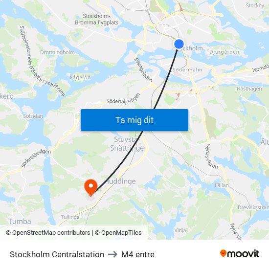 Stockholm Centralstation to M4 entre map