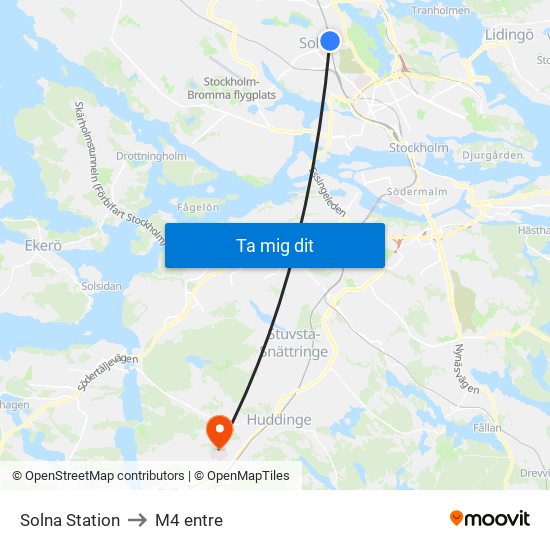Solna Station to M4 entre map