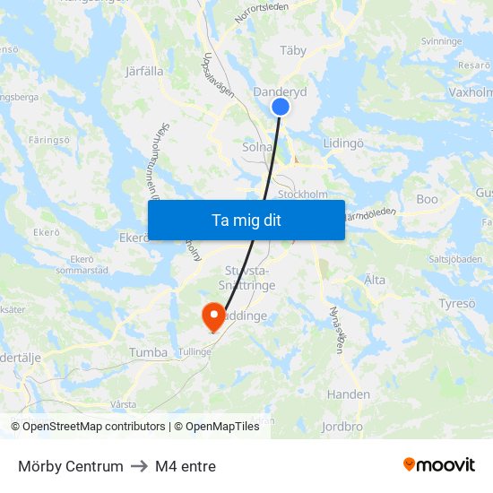 Mörby Centrum to M4 entre map