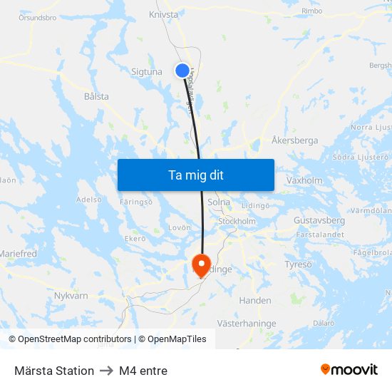 Märsta Station to M4 entre map