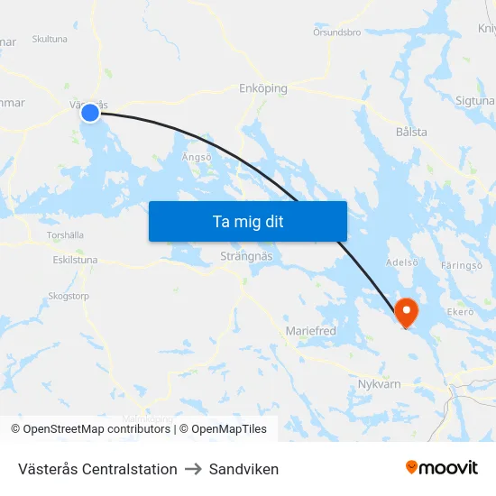 Västerås Centralstation to Sandviken map