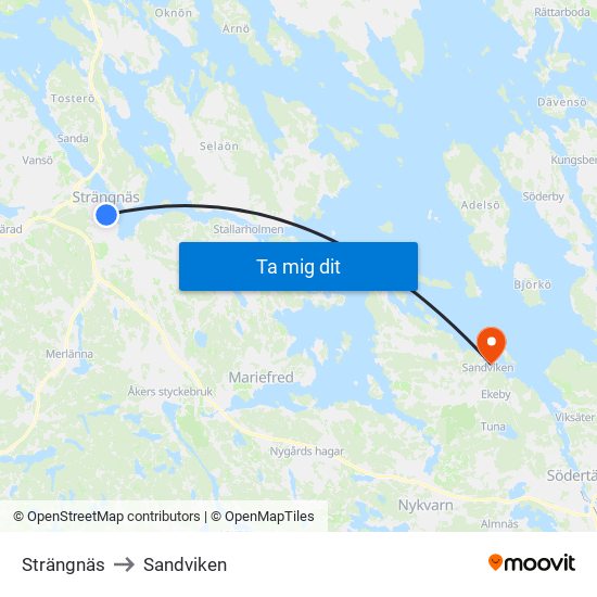 Strängnäs to Sandviken map