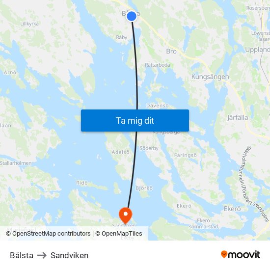 Bålsta to Sandviken map