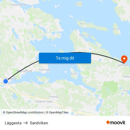 Läggesta to Sandviken map