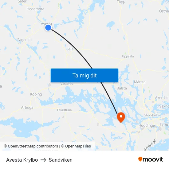 Avesta Krylbo to Sandviken map