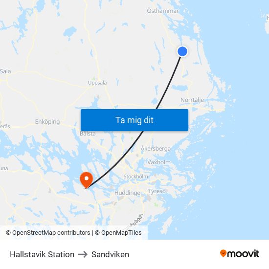 Hallstavik Station to Sandviken map