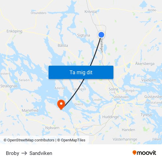 Broby to Sandviken map