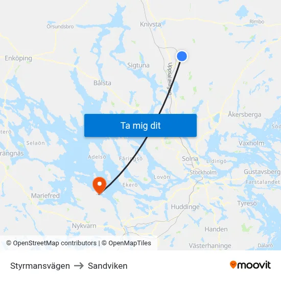 Styrmansvägen to Sandviken map