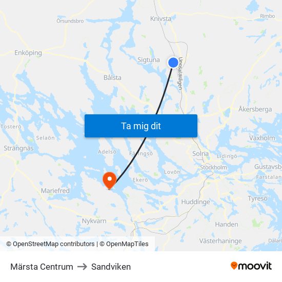 Märsta Centrum to Sandviken map