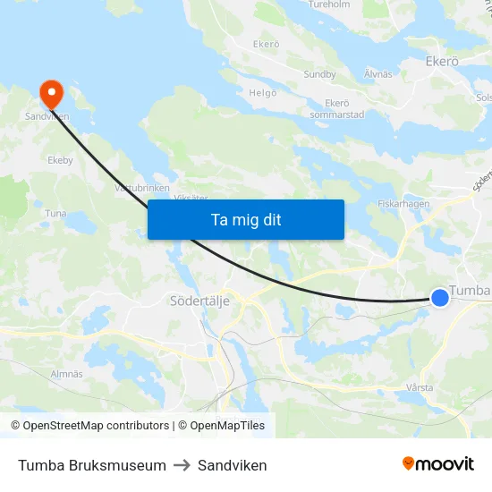 Tumba Bruksmuseum to Sandviken map