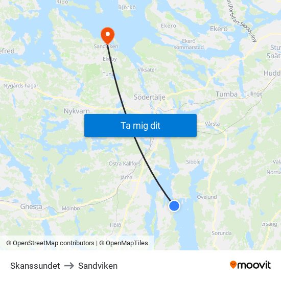 Skanssundet to Sandviken map