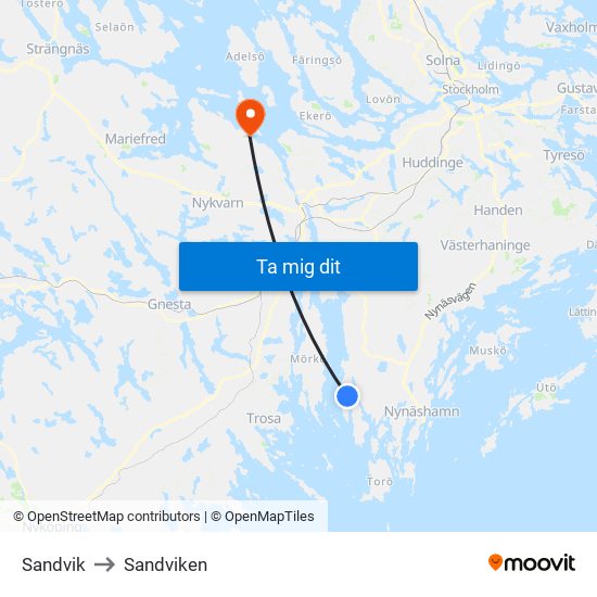 Sandvik to Sandviken map