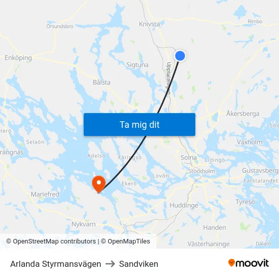 Arlanda Styrmansvägen to Sandviken map